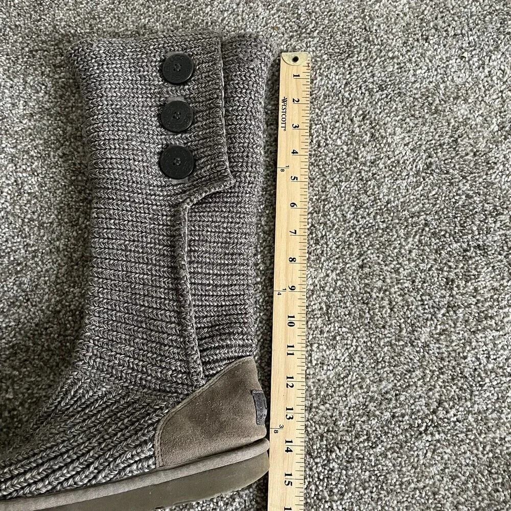 UGG Australia Boots Womens 8 Gray Classic Cardy Tall Knit Winter 5819 Fold Over